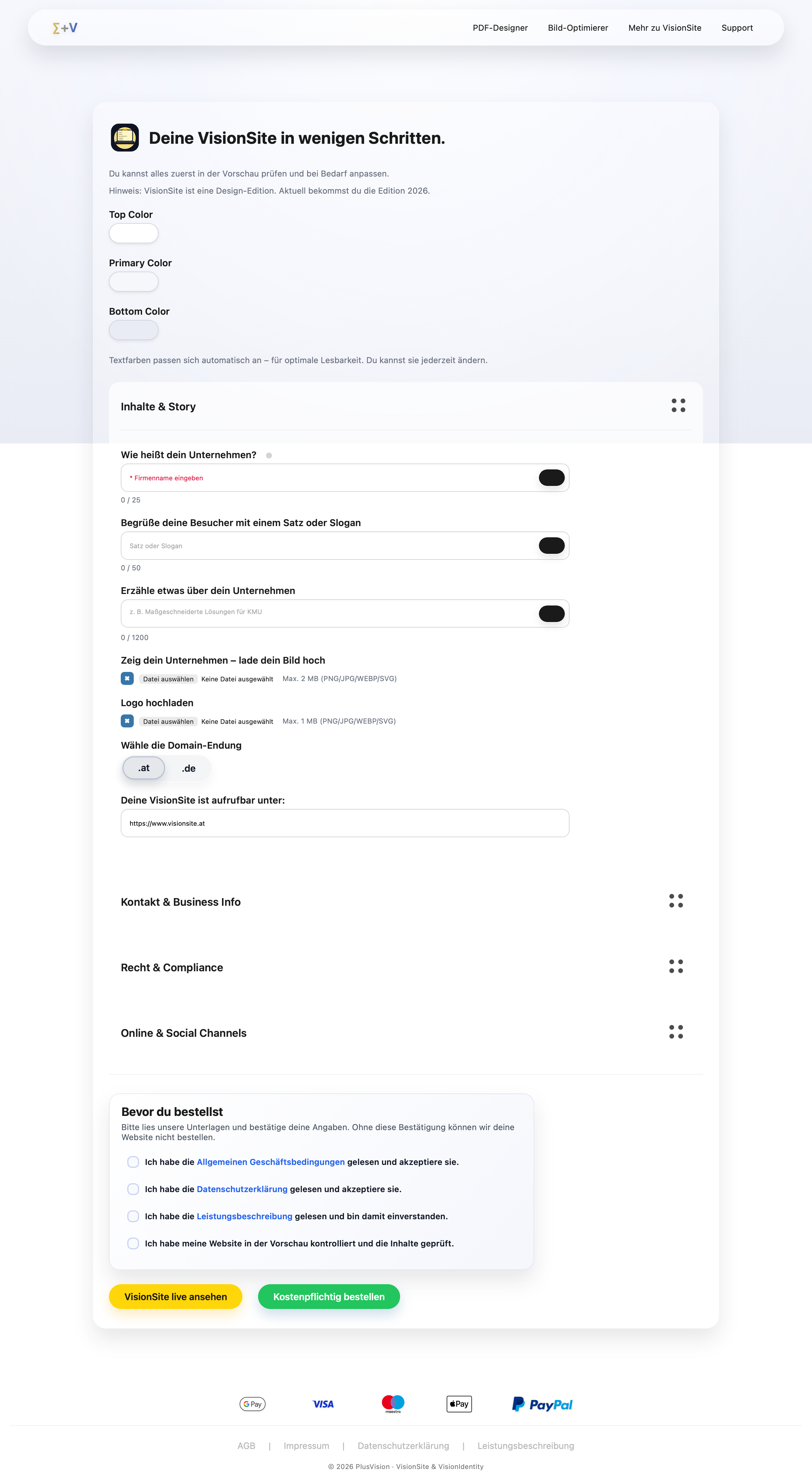 Konfigurator mit Eingabefeldern für deine Website